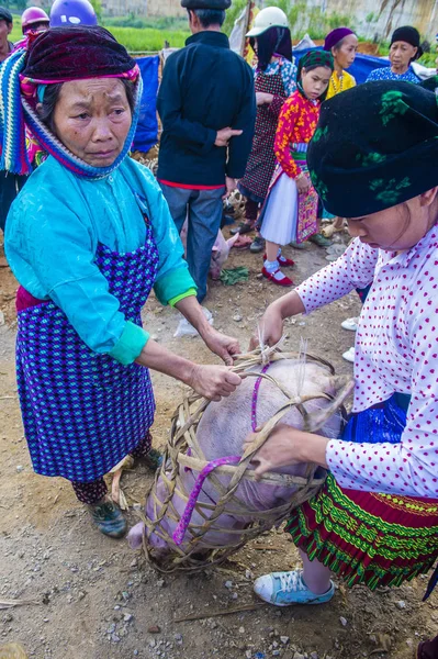 Dong Van, Vietnam - Ekim 16: Hafta sonu Pazar Dong Van Vietnam üzerinde 16 Eylül 2018. Piyasada çevreleyen tepelerden etnik gruplar için ticari bir yer