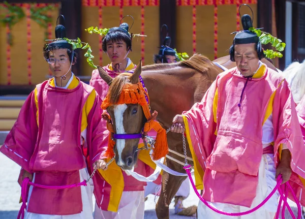 Kyoto Maggio Partecipanti Aoi Matsuri Kyoto Giappone Maggio 2018 Aoi — Foto Stock