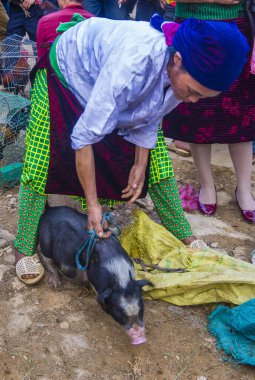 Dong Van, Vietnam - Ekim 16: Hafta sonu Pazar Dong Van Vietnam üzerinde 16 Eylül 2018. Piyasada çevreleyen tepelerden etnik gruplar için ticari bir yer