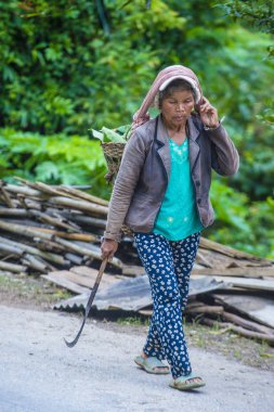 Luang Prabang, Laos - Ağustos 14: Laos çiftçi Luang Prabang Laos üzerinde 14 Ağustos 2018 yakınındaki countrside. Laos hayatımızda köylerde nüfusun neredeyse yüzde 70'i 
