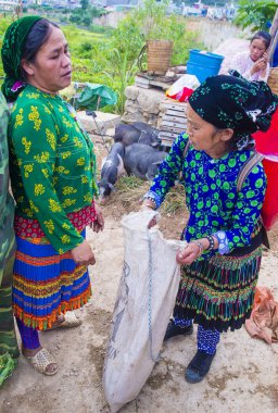 Dong Van, Vietnam - Ekim 16: Hafta sonu Pazar Dong Van Vietnam üzerinde 16 Eylül 2018. Piyasada çevreleyen tepelerden etnik gruplar için ticari bir yer