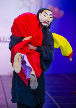 Andong, Kore - Ekim 01: traditinal Andong Güney Kore, Kore Maskdance üzerinde 01 Ekim 2018 gerçekleştirme aktörler, Maskdance Festivali Andong içinde her yıl düzenlenen