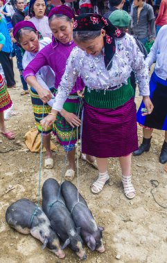 Dong Van, Vietnam - Ekim 16: Hafta sonu Pazar Dong Van Vietnam üzerinde 16 Eylül 2018. Piyasada çevreleyen tepelerden etnik gruplar için ticari bir yer