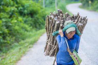 Luang Prabang, Laos - Ağustos 14: Laos çiftçi Luang Prabang Laos üzerinde 14 Ağustos 2018 yakınındaki countrside. Laos hayatımızda köylerde nüfusun neredeyse yüzde 70'i 