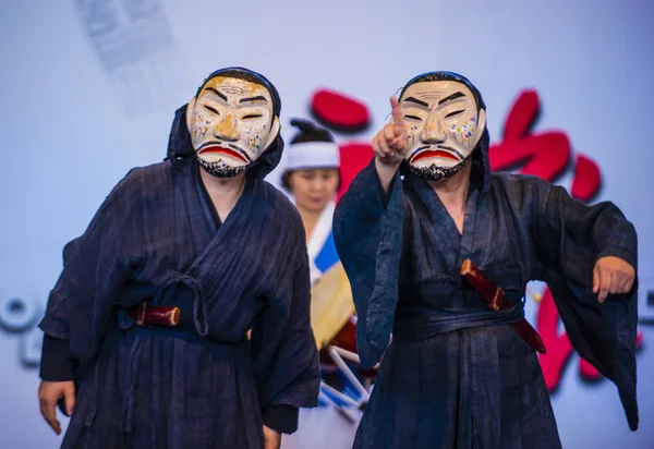 Andong Coréia Sul Oct Atores Realizando Tradicional Baile Máscaras Coreano — Fotografia de Stock