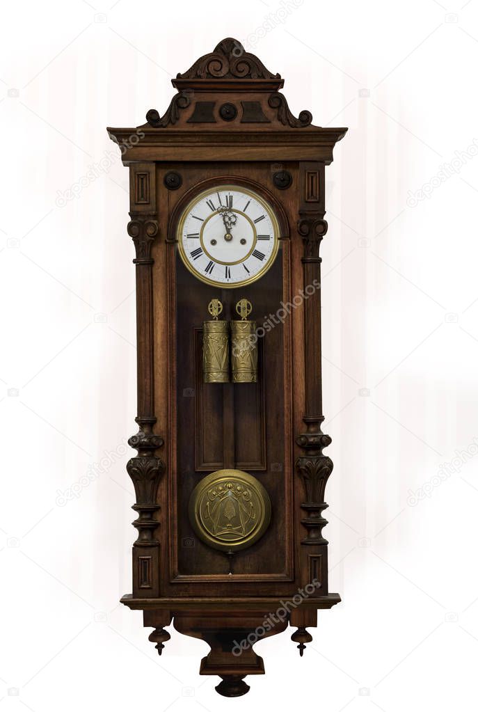 Grandfather clock in wooden case, europe, isolated