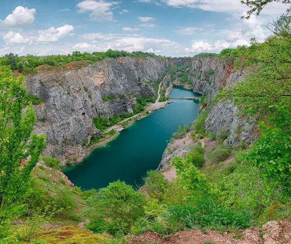 Panorama of big Amerika quarry in summer with cloudy sky, Czech Republic — Stock Photo, Image