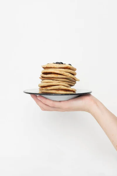 Uma Composição Nozes Panquecas Bananas Maçã Fundo Temático Outono Agradável — Fotografia de Stock