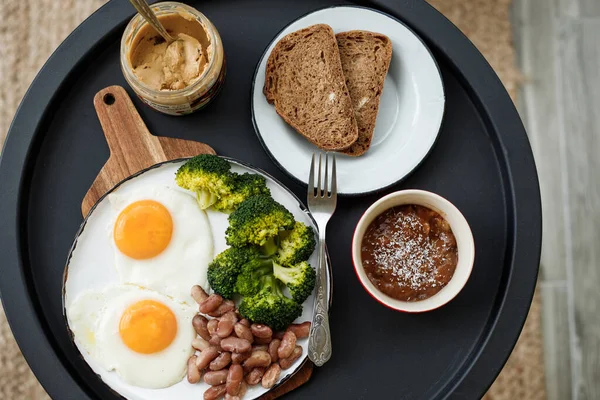 Здорове Харчування Яєць Бобовими Брокколі — стокове фото