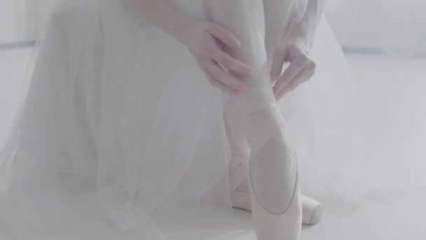 在芭蕾舞鞋芭蕾舞女演员的腿 — 图库视频影像