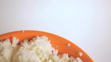 Plaka arka plan üzerinde beyaz peynir.