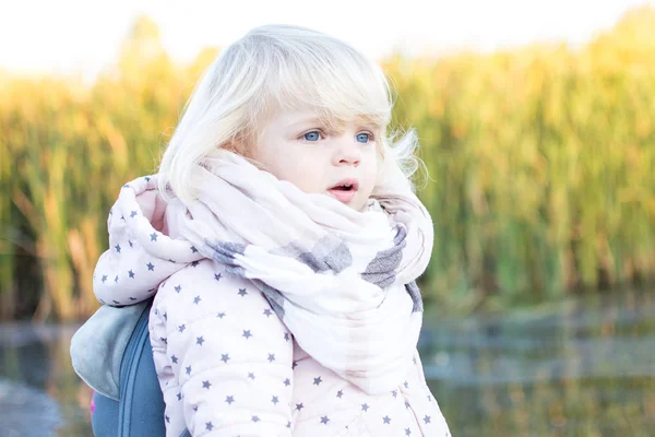 Portrait Little Girl Blue Eyes Bright Hair Sincere Emotions Background — Stock Photo, Image