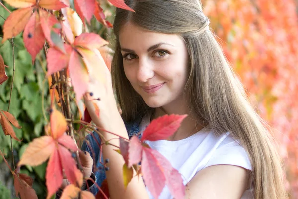 Porträt eines jungen brünetten Mädchens, das in die Kamera blickt — Stockfoto