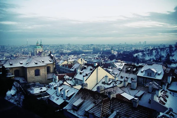 City covered in snow