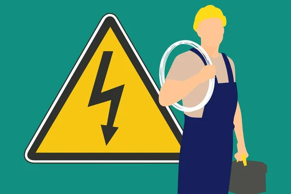 Electrician and Warning Sign Illustration