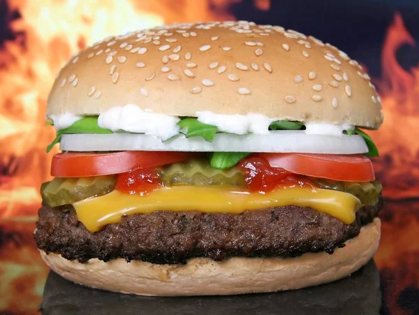 Burger with flame background