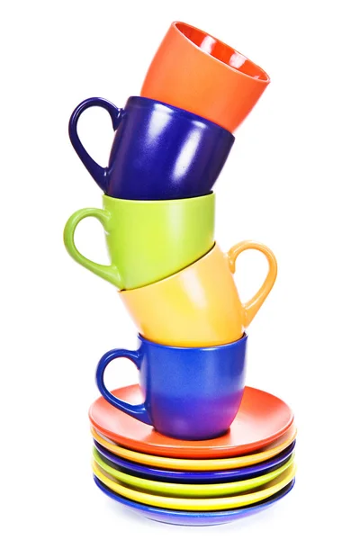 colorful cups tower isolated