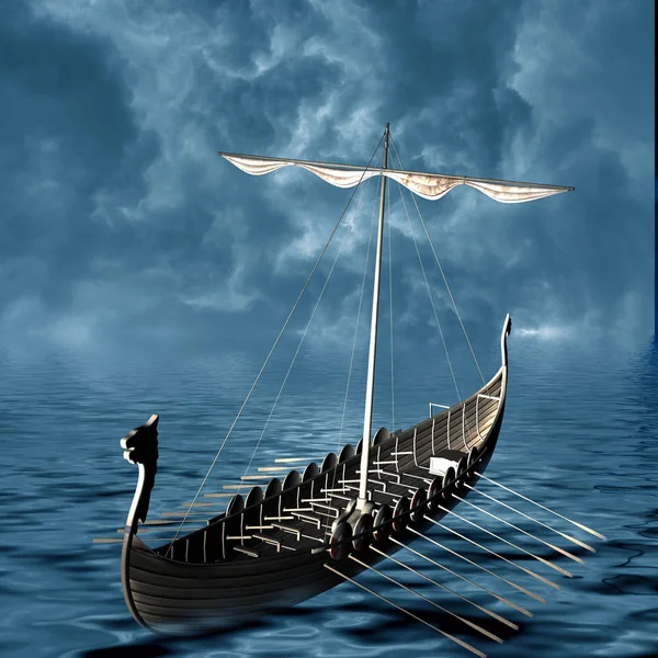 Viking Ship in the sea illustration