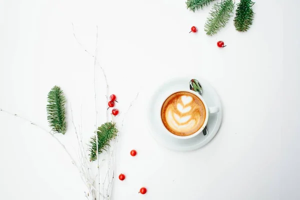 close up of Christmas Coffee cup on white