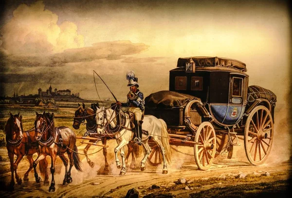 Old Painting horse and carriage