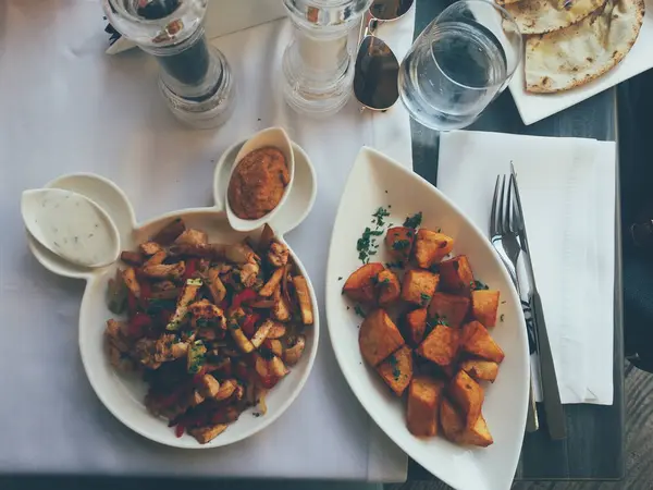 close up of food on the plates on the table