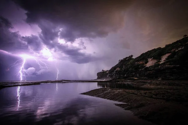 Lightning storm weather in the sea