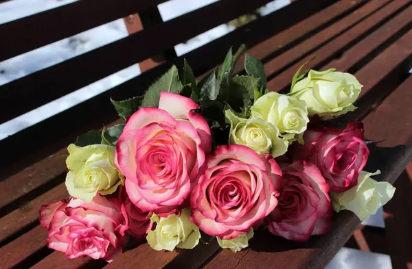 Bouquet of Roses on bench