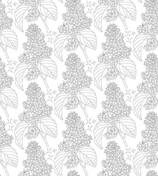 Lilac flowers line art seamless pattern.