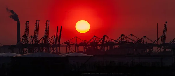 Під час заходу сонця - Нідерланди, гавань Роттердам — стокове фото
