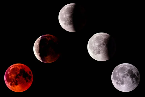 Lapso de tiempo de la luna de la sangre del 2018 del Eclipse Lunar — Foto de Stock