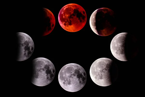 Lapso de tiempo de la luna de la sangre del 2018 del Eclipse Lunar — Foto de Stock