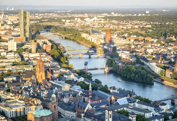 Aerial of the financial district in Frankfurt, Germany - Europe — Stock Photo, Image