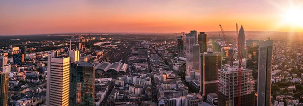 Aerial of the financial district in Frankfurt, Germany - Europe