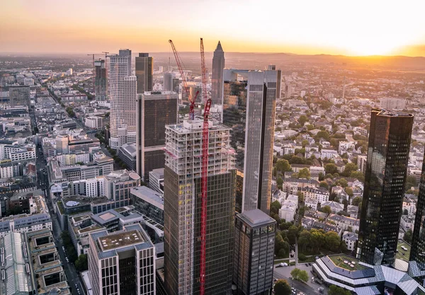 Aerial of the financial district in Frankfurt, Germany - Europe