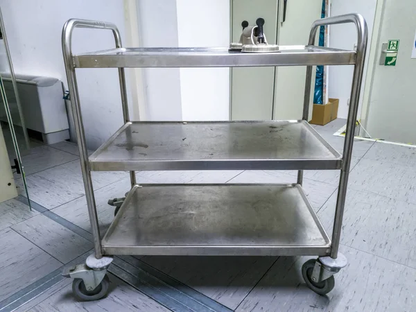 Stainless steel trolley in computer network server room