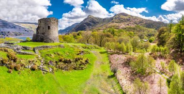 Aerial of Dolbadarn Castle at Llanberis in Snowdonia National Park in Wales clipart