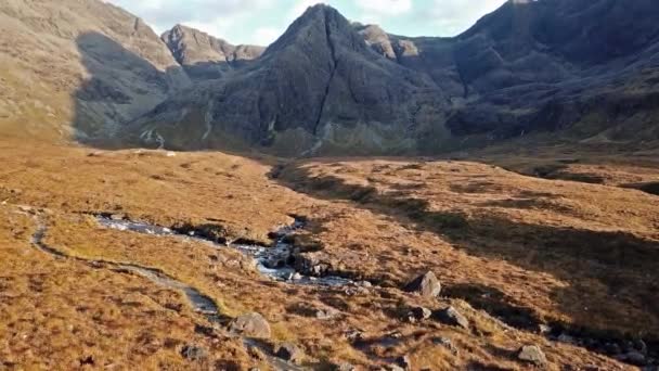 Aerial view of the Fairy Pools in autums, Isle of Skye - Scotland — Stock Video