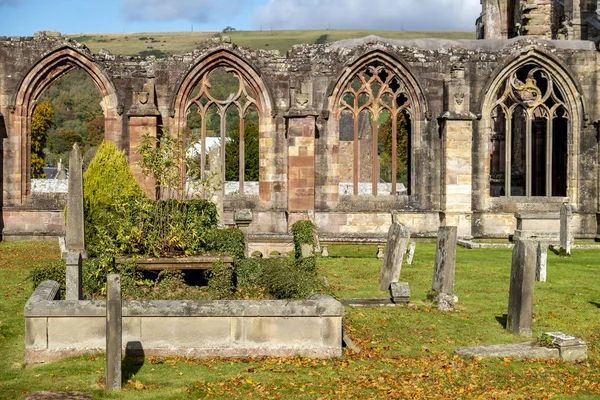 Melrose Abbey ερείπια φθινόπωρο - σκωτσέζικα σύνορα — Φωτογραφία Αρχείου