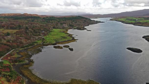 Solnedgång Höst Dunvegan Castle Isle Skye Antenn — Stockvideo