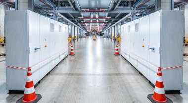 Yeni fabrika fabrikasında elektrik kontrol kabini trafo