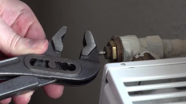 Technician repairing heating Thermostat pliers — Stock Video