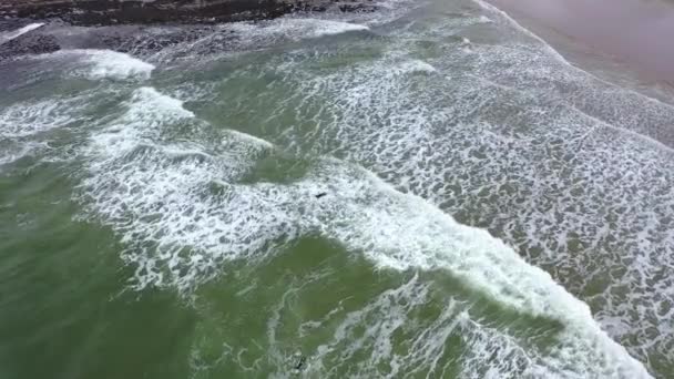 Vista aérea dos surfistas em Bundoran e Donegal Bay - Irlanda — Vídeo de Stock