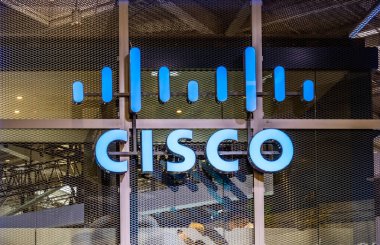 Hannover, Almanya - 02 Nisan 2019: Cisco Hannover Messe adlı yeni yenilikler görüntülüyor