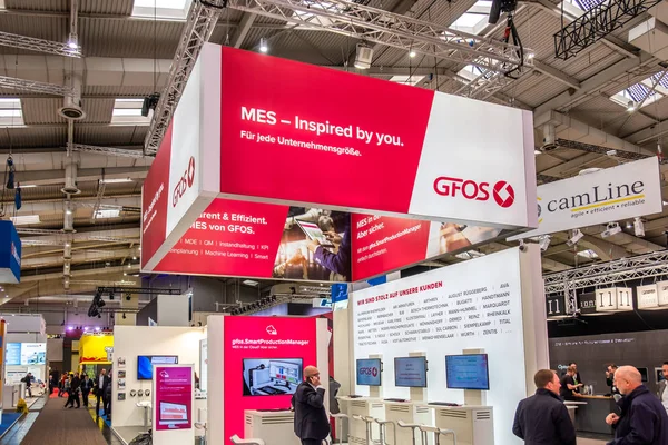 Hannover, Németország - április 02 2019: Gfos jelenít meg új innovációk: a Hannover Messe — Stock Fotó