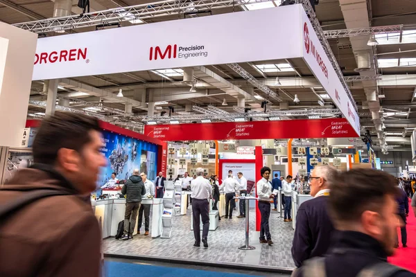 HANNOVER, GERMANIA - 02 APRILE 2019: IMI mostra l'ingegneria di precisione alla Fiera di Hannover — Foto Stock