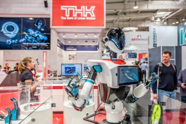 Hannover, Almanya - 02 Nisan 2019: Thk Hannover Messe adlı yeni kendi yenilikleri sunuyor
