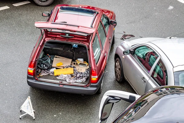 Luchtfoto van auto-ongeluk op kruising — Stockfoto