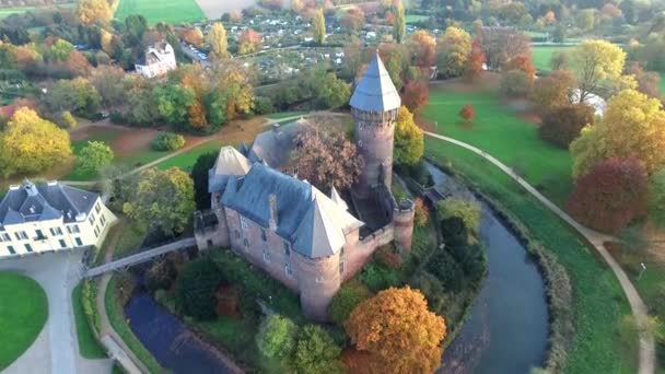 4k video drone aereo del castello Linn a Krefeld, Germania — Video Stock