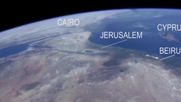 Kairo, Jerusalem och Cypern sett från rymden-vissa element som är möblerade av NASA — Stockvideo