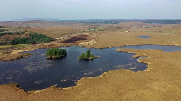 Вид с воздуха на Loch Mhin Leic na Leabhar - Meenlecknalore Lough - по близости от Dungloe in County Donegal, Ireland — стоковое видео